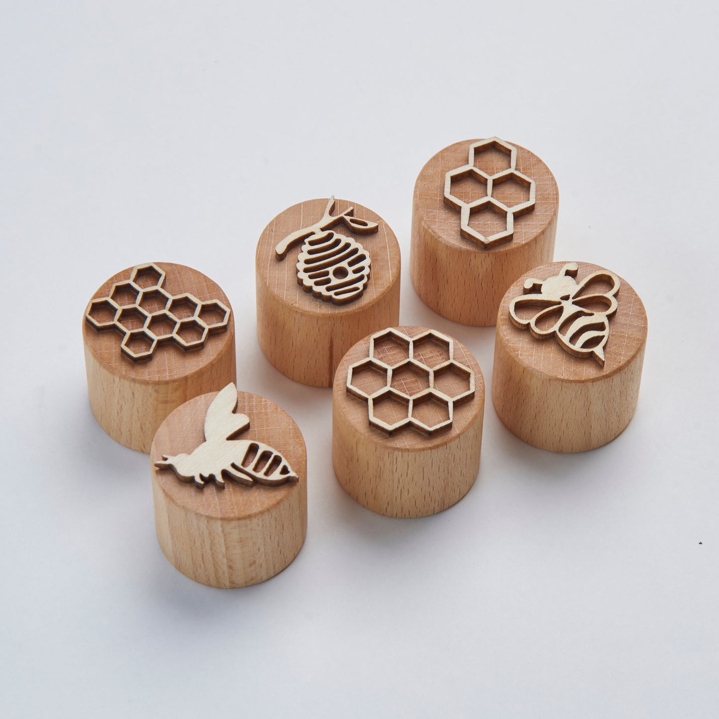 Round Wooden Playdough Stamp - Bee Series (Set of 6)